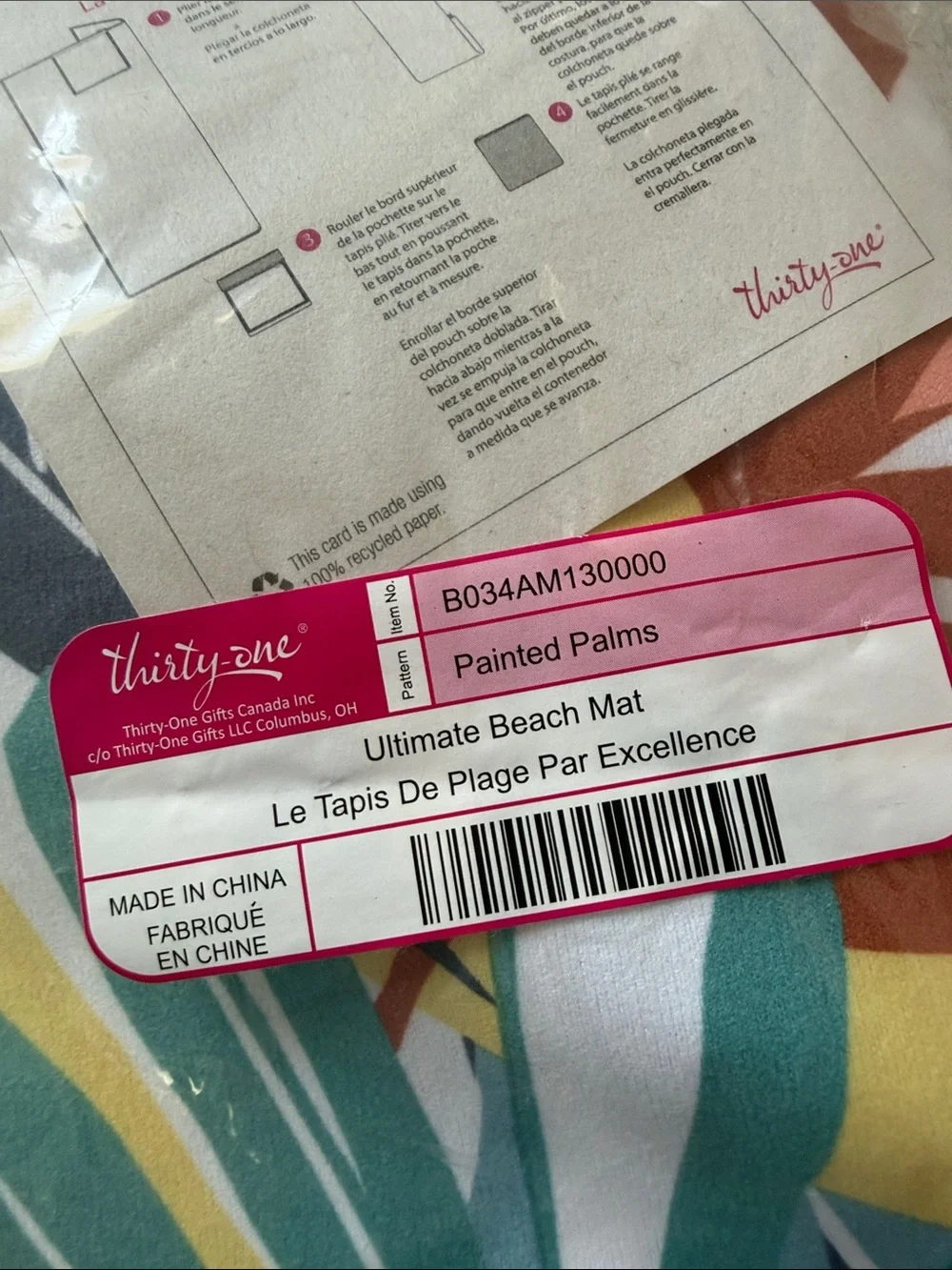 Thirty-One Ultimate Beach Mat Painted Palms NWT/NIP